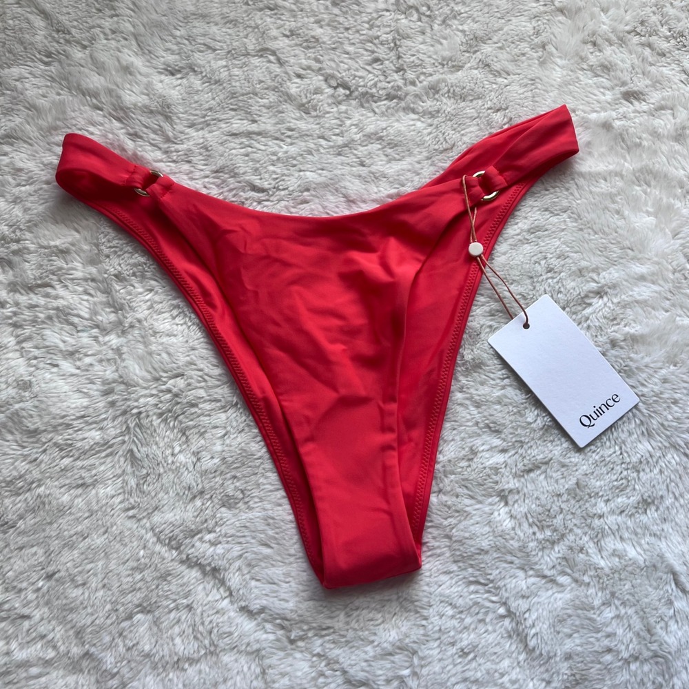 Quince Italian Recycled High Leg Bikini Bottom Orange Gold Rings Size Medium NEW